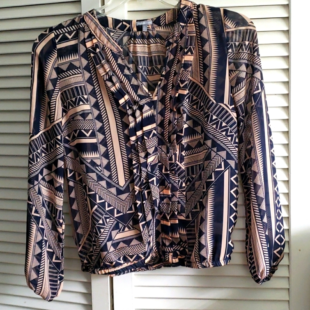Sheer Geometric Print Blouse